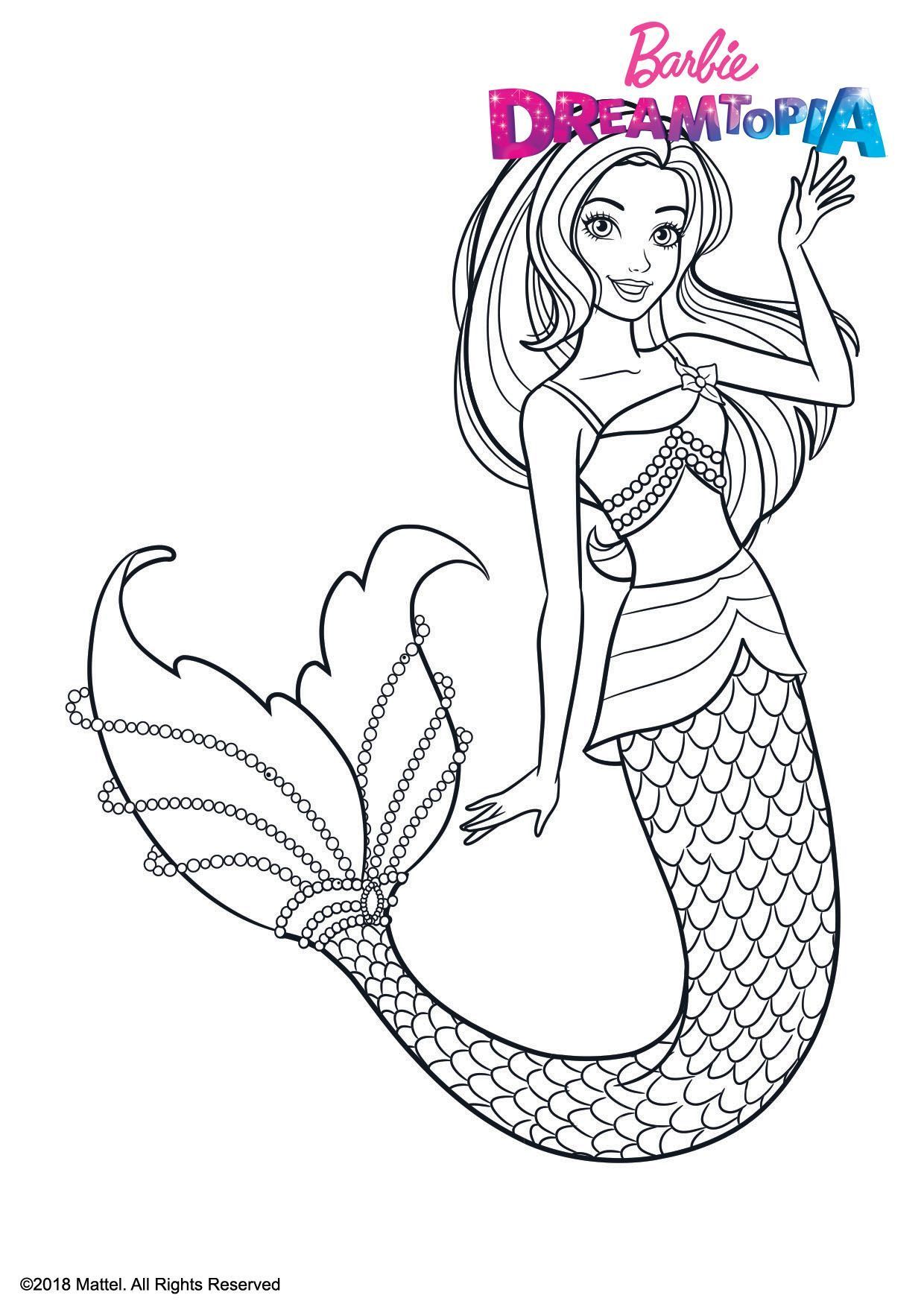 Coloriage Barbie Sirène aux Couleurs Arc-en-Ciel - Barbie à imprimer